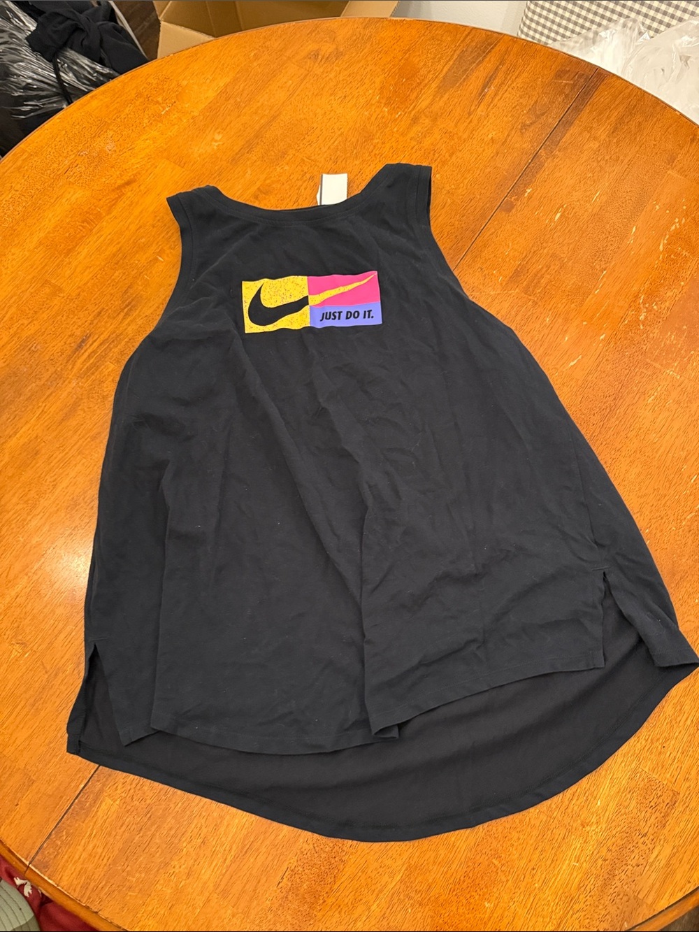 Nike Black women Tank Top with Yellow, Pink & Purple Swoosh Patch xxl